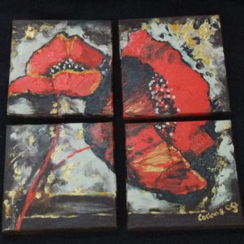 Painting titled "coquelicots en 4" by Coco, Original Artwork