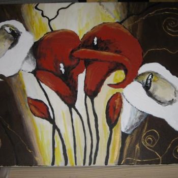 Painting titled "arums rouges et bla…" by Coco, Original Artwork