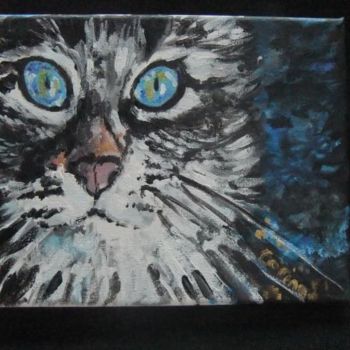 Painting titled "chat yeux bleus" by Coco, Original Artwork