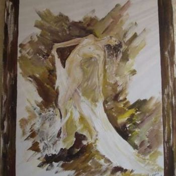Картина под названием "femme au chat" - Corinne Lasséré, Подлинное произведение искусства, Акрил