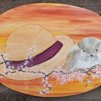 Painting titled "le-lapin-au-chapeau…" by Corinne Lasséré, Original Artwork, Gouache