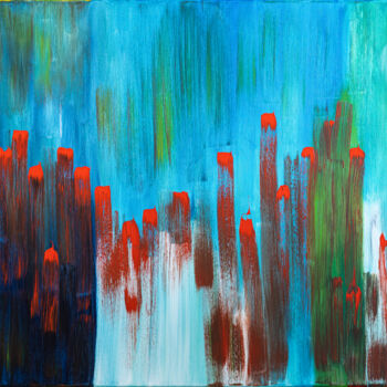 Painting titled "Lost in the city li…" by Cornelia Petrea, Original Artwork, Acrylic Mounted on Wood Stretcher frame