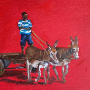 Malerei mit dem Titel "Donkey Cart" von Cornelie Wolff, Original-Kunstwerk, Öl