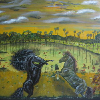 Painting titled "El padrote se respe…" by Cornelioborda, Original Artwork, Oil