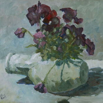 Painting titled "Jar with pansies" by Cornelis Heilig (Cornelus), Original Artwork, Oil