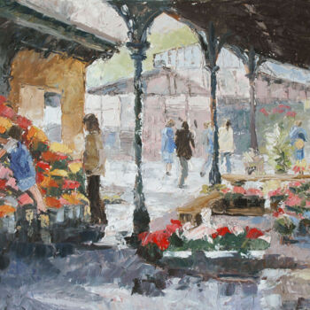 绘画 标题为“Flowermarket at Par…” 由Cornelis Heilig (Cornelus), 原创艺术品, 油