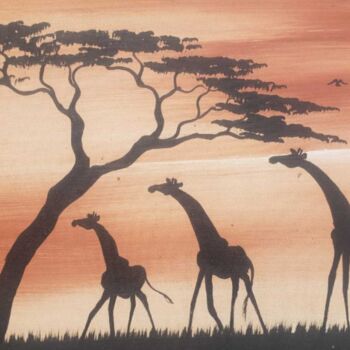 Painting titled "Giraffes in Savannah" by Cornelius Mugisha, Original Artwork, Acrylic
