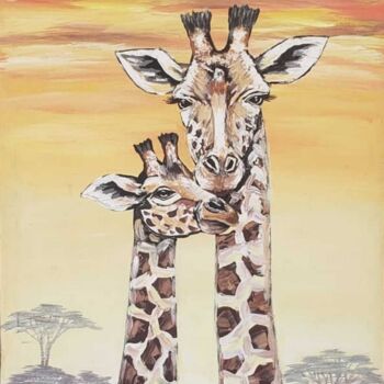 Painting titled "Giraffe love" by Cornelius Mugisha, Original Artwork, Acrylic