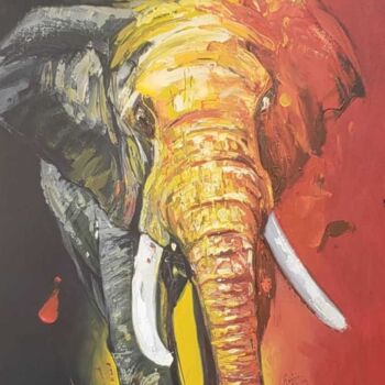 Painting titled "African elephant" by Cornelius Mugisha, Original Artwork, Acrylic