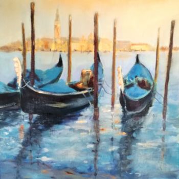 Schilderij getiteld "Venise à gondole..." door Charles Cornil, Origineel Kunstwerk, Olie