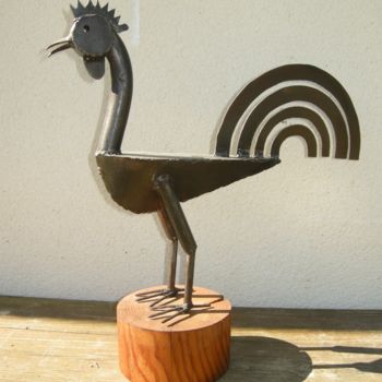 Sculpture titled "coq" by Philippe Affagard, Original Artwork, Metals