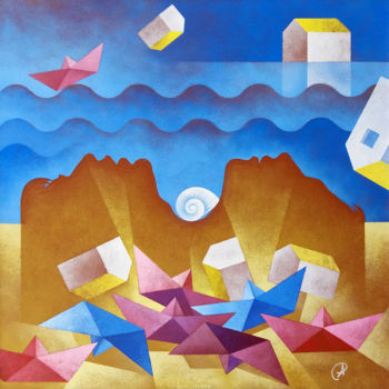 Schilderij getiteld "Castelli di sabbia" door Corrado Alderucci, Origineel Kunstwerk, Acryl