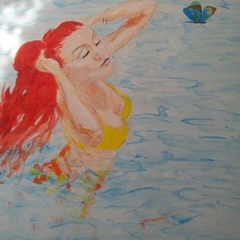 Peinture intitulée "NU ♥ La piscine ♥ 1…" par Françoise Lanfroy-Rancurel, Œuvre d'art originale, Acrylique