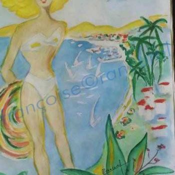 Painting titled "♥ COTE D'AZUR - AIR…" by Françoise Lanfroy-Rancurel, Original Artwork, Watercolor