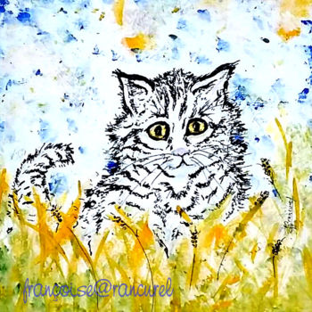 Schilderij getiteld "♥Chat tigré ♥ 237" door Françoise Lanfroy-Rancurel, Origineel Kunstwerk, Acryl