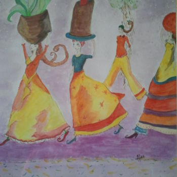 Painting titled "63- AFRICA - Porteu…" by Françoise Lanfroy-Rancurel, Original Artwork, Watercolor