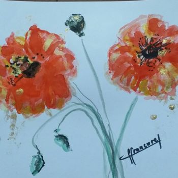 Pintura intitulada "Coquelicots dorés -…" por Françoise Lanfroy-Rancurel, Obras de arte originais, Aquarela