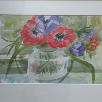 Schilderij getiteld "♥ BOUQUET D’ANÉMONE…" door Françoise Lanfroy-Rancurel, Origineel Kunstwerk, Aquarel