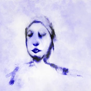Digital Arts titled "Blue Contemplation" by Cory Foss, Original Artwork, Digital Painting