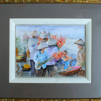 Painting titled "MARCHE PEKINOIS" by Cosette Dubois, Original Artwork, Watercolor