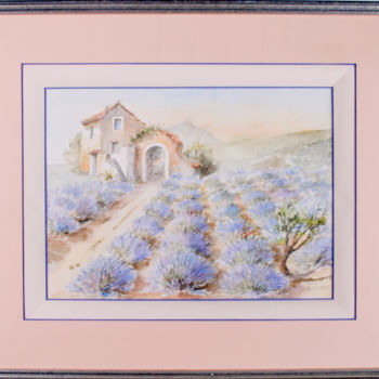 Painting titled "CHAMPS DE LAVANDE" by Cosette Dubois, Original Artwork, Watercolor