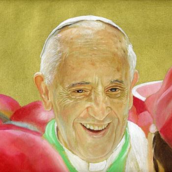 Painting titled "Papa Francesco "Tra…" by Cosimo Amedeo Eliodoro, Original Artwork, Oil