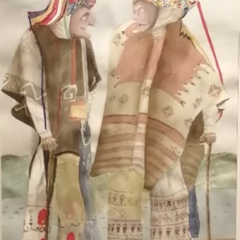 Pintura titulada "Bailarines" por Cosme Almada, Obra de arte original, Acuarela Montado en Cartulina