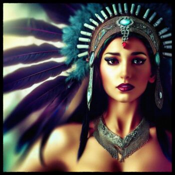 Digital Arts με τίτλο "Woman with Indian H…" από Cosmicphil1, Αυθεντικά έργα τέχνης, Ψηφιακή ζωγραφική