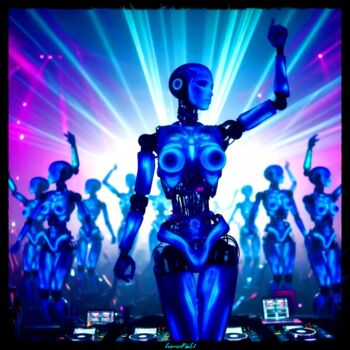 Arts numériques intitulée "Robotic DJ Woman - 4" par Cosmicphil1, Œuvre d'art originale, Peinture numérique