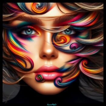 Digital Arts titled "Face to Flowers - 1" by Cosmicphil1, Original Artwork, Digital Painting