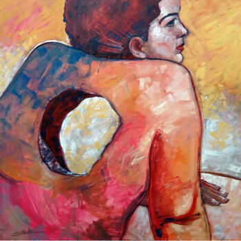 Painting titled "Empty Spaces Woman" by Cosmin Tudor Sirbulescu, Original Artwork, Oil