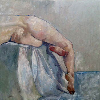 Painting titled "HALF WOMAN BLOWING…" by Cosmin Tudor Sirbulescu, Original Artwork, Oil