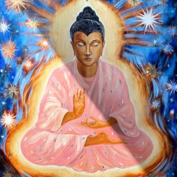 Painting titled "THE SHINING BUDDHA" by Irina Markevich, Original Artwork, Oil Mounted on Wood Stretcher frame