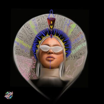 Painting titled "Queen méditation" by Cosmoarty, Original Artwork, Digital Painting