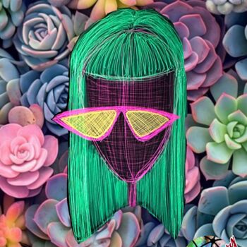 Painting titled "Wig Flowers & sungl…" by Cosmoarty, Original Artwork, Digital Collage
