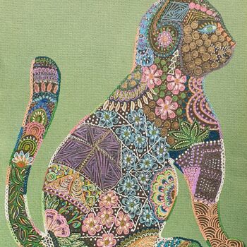 Рисунок под названием "Мистическая кошка в…" - Людмила Абрамова, Подлинное произведение искусства, Гелевая ручка Установлен…