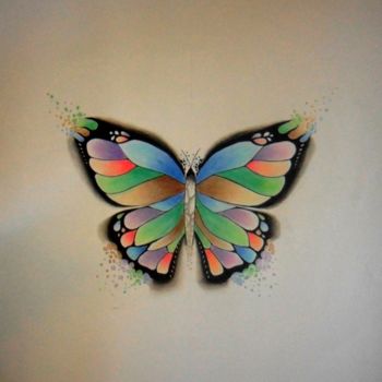 Dessin intitulée "Papillon" par Constance L, Œuvre d'art originale, Stylo à bille