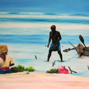 Pintura titulada "Pêcher  à Zamzibar" por Dominique Cossenet, Obra de arte original, Oleo