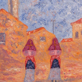 Peinture intitulée "Due donne di Ploaghe" par Andrea Cossu, Œuvre d'art originale, Huile