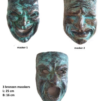 Scultura intitolato "3 masks" da N.C.J. Stam, Opera d'arte originale, Bronzo