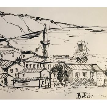 Drawing titled "Balcic golf in 1910" by Andrei Covrig Covrig, Original Artwork, Ink