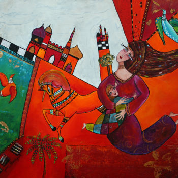 Painting titled "Dans un monde imagi…" by Sylvie Bartczak, Original Artwork, Oil