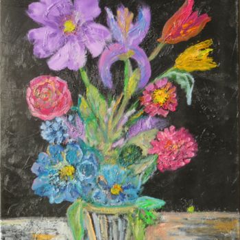 Peinture intitulée "Roses et pivoines" par Myriam Courty, Œuvre d'art originale, Huile Monté sur Châssis en bois