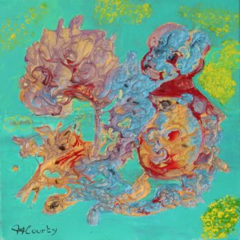 Картина под названием "Arbre et ourson" - Myriam Courty, Подлинное произведение искусства, Акрил Установлен на Деревянная ра…