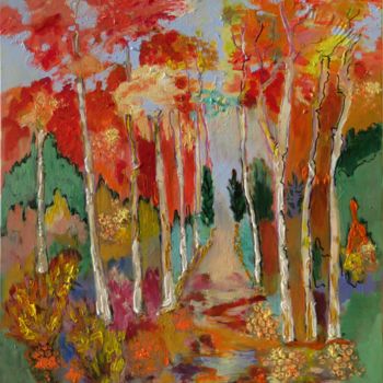 제목이 "Promenade d'automne"인 미술작품 Myriam Courty로, 원작, 아크릴 나무 들것 프레임에 장착됨