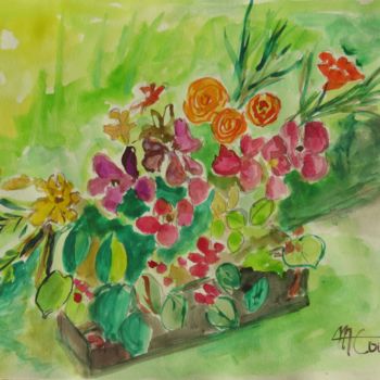 Peinture intitulée "Jardiniere de fleurs" par Myriam Courty, Œuvre d'art originale, Aquarelle