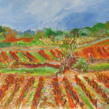 Painting titled "LES VIGNES A SUSSAR…" by Myriam Courty, Original Artwork, Acrylic