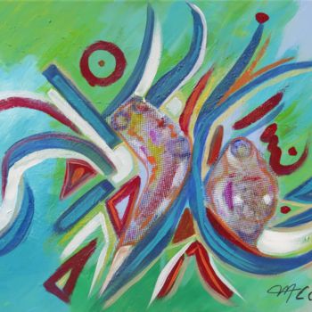 Malerei mit dem Titel "Papillon filet" von Myriam Courty, Original-Kunstwerk, Acryl