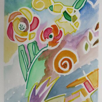 Pintura intitulada "l' escargot" por Myriam Courty, Obras de arte originais, Aquarela