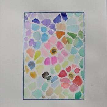 Картина под названием "Fleurs  puzzle" - Myriam Courty, Подлинное произведение искусства, Акварель